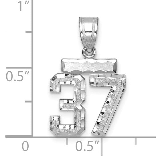 14kt White Gold Small Brushed Diamond-cut Number 37 Charm
