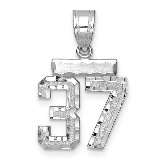 14kt White Gold Small Brushed Diamond-cut Number 37 Charm