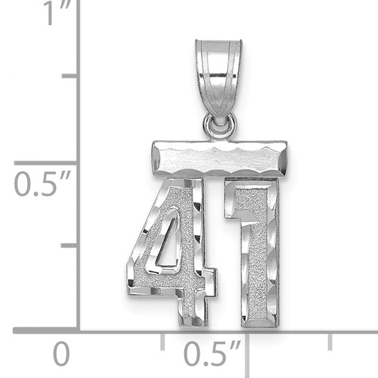 14kt White Gold Small Brushed Diamond-cut Number 41 Charm