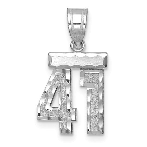 14kt White Gold Small Brushed Diamond-cut Number 41 Charm