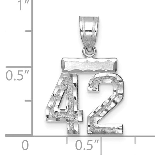 14kt White Gold Small Brushed Diamond-cut Number 42 Charm