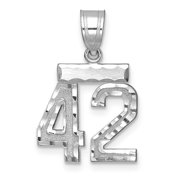 14kt White Gold Small Brushed Diamond-cut Number 42 Charm