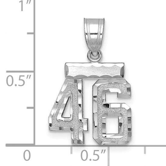 14kt White Gold Small Brushed Diamond-cut Number 46 Charm