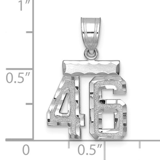 14kt White Gold Small Brushed Diamond-cut Number 46 Charm