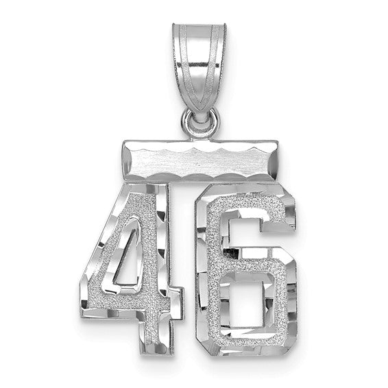 14kt White Gold Small Brushed Diamond-cut Number 46 Charm