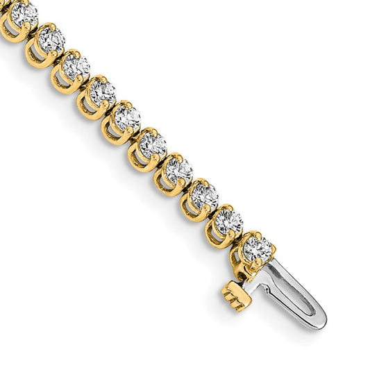14kt Yellow Gold Complete 2.9 carat Round A Diamond 2-prong 7 inch Tennis Bracelet