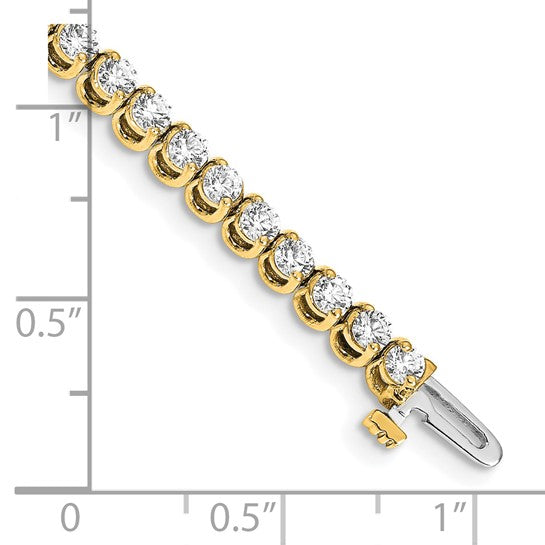 14kt Yellow Gold Complete 4.18 carat Round A Diamond 2-prong 7 inch Tennis Bracelet