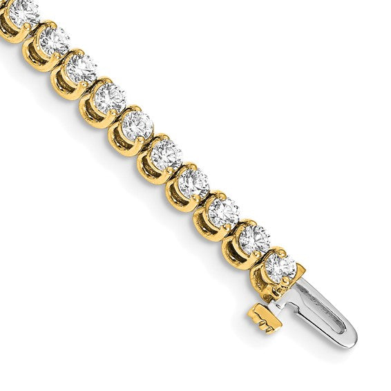 14kt Yellow Gold Complete 4.18 carat Round A Diamond 2-prong 7 inch Tennis Bracelet
