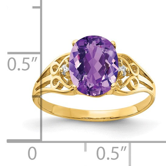 14kt Yellow Gold 9x7mm Oval Amethyst AAA Diamond ring
