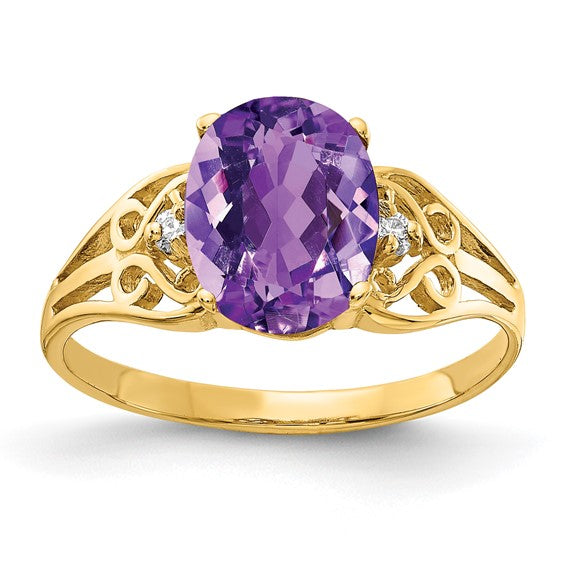 14kt Yellow Gold 9x7mm Oval Amethyst AAA Diamond ring