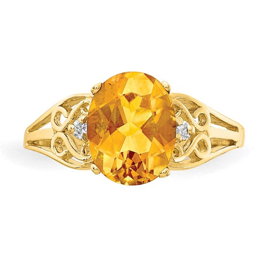 14kt Yellow Gold 9x7mm Oval Citrine AA Diamond ring
