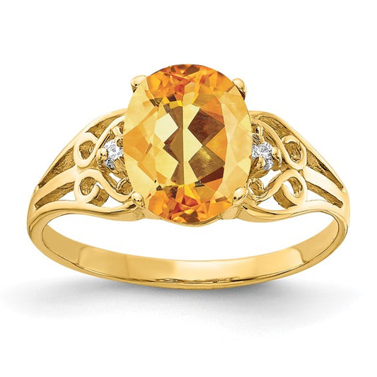14kt Yellow Gold 9x7mm Oval Citrine AA Diamond ring
