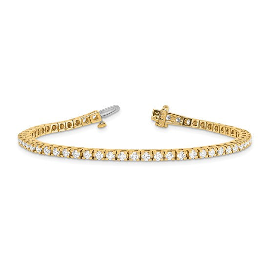 14kt Yellow Gold Complete 2.86 carat Round AA Diamond 4-prong 7 inch Tennis Bracelet