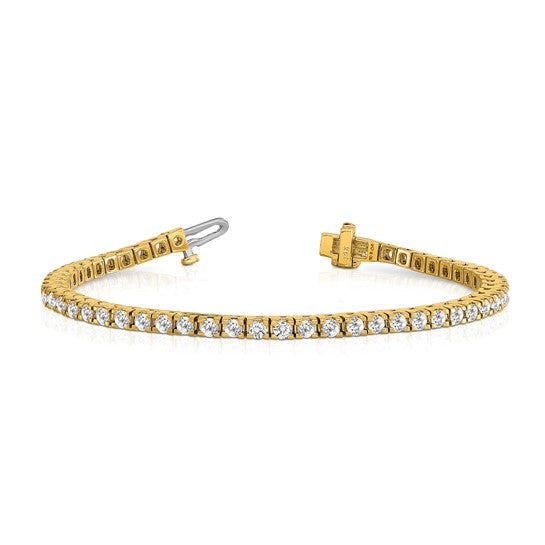 14kt Yellow Gold Complete 4.1 carat Round AAA Diamond 4-prong 7 inch Tennis Bracelet