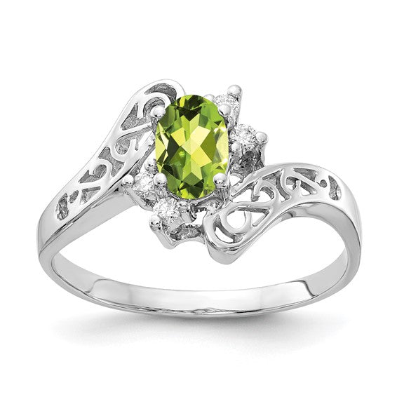 14kt White Gold 6x4mm Oval Peridot AA Diamond ring