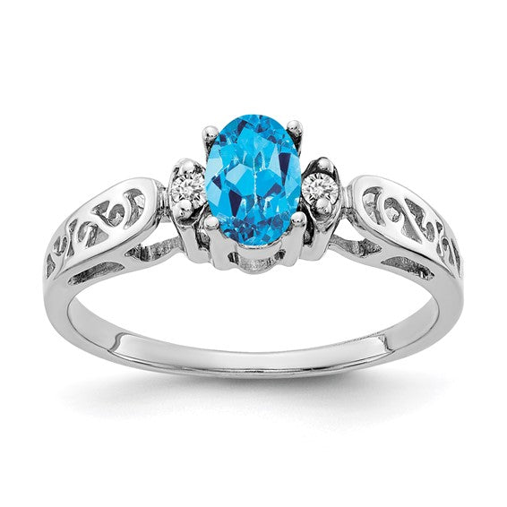 14kt White Gold 6x4mm Oval Blue Topaz A Diamond ring