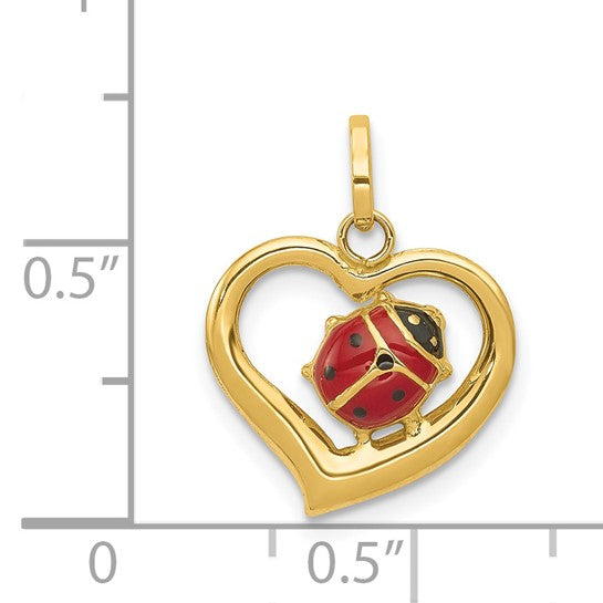14kt Yellow Gold Enameled Ladybug in Heart Charm