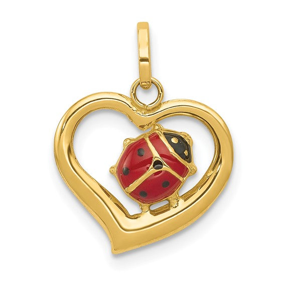 14kt Yellow Gold Enameled Ladybug in Heart Charm
