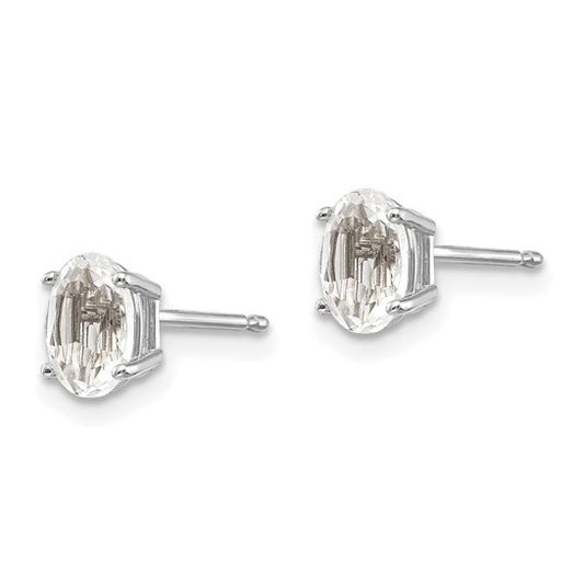14kt White Gold 6x4 Oval April/White Topaz Post Earrings