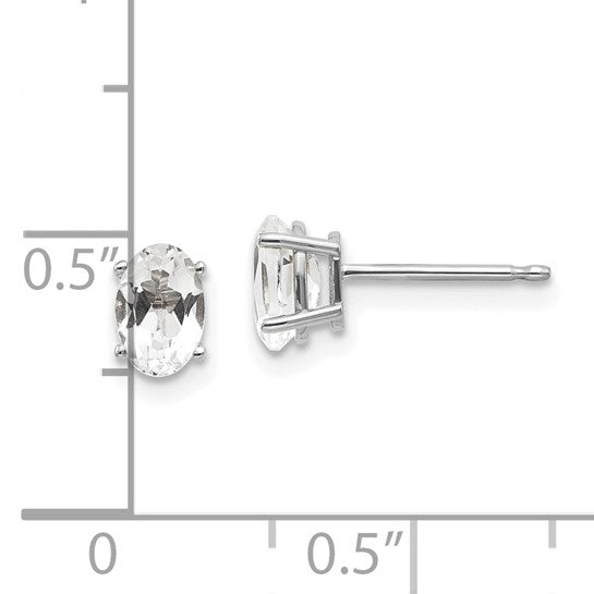 14kt White Gold 6x4 Oval April/White Topaz Post Earrings