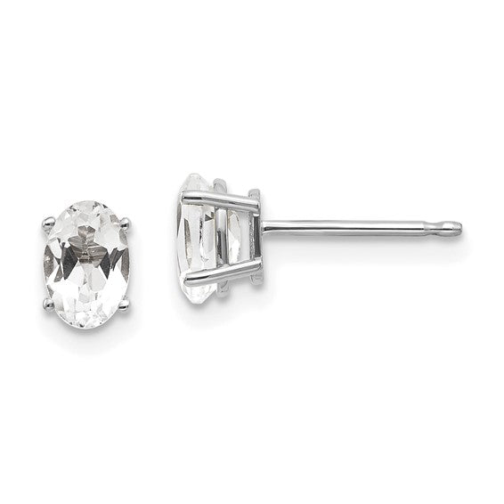 14kt White Gold 6x4 Oval April/White Topaz Post Earrings