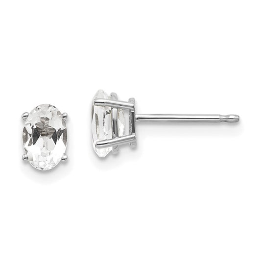 14kt White Gold 6x4 Oval April/White Topaz Post Earrings