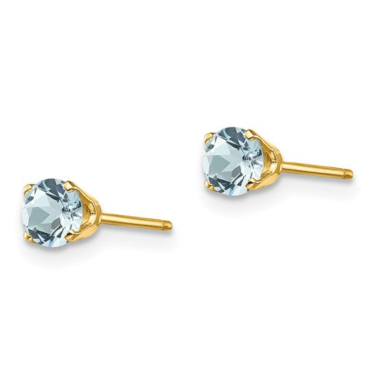 14kt Yellow Gold 4mm March/Aquamarine Post Earrings