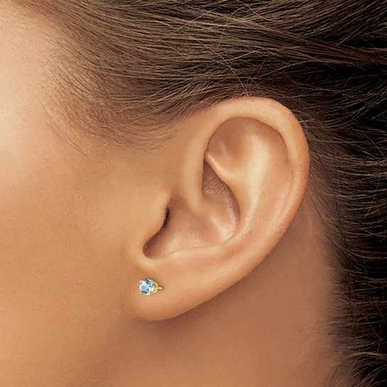 14kt Yellow Gold 4mm March/Aquamarine Post Earrings