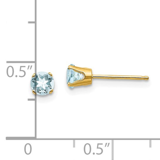 14kt Yellow Gold 4mm March/Aquamarine Post Earrings
