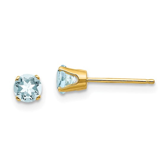 14kt Yellow Gold 4mm March/Aquamarine Post Earrings