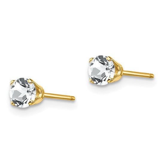 14kt Yellow Gold 4mm April/White Topaz Post Earrings