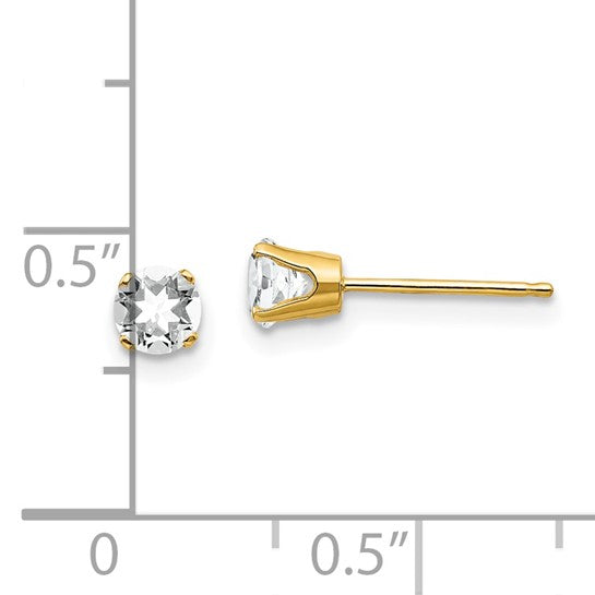 14kt Yellow Gold 4mm April/White Topaz Post Earrings