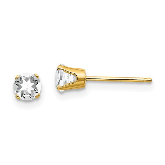 14kt Yellow Gold 4mm April/White Topaz Post Earrings