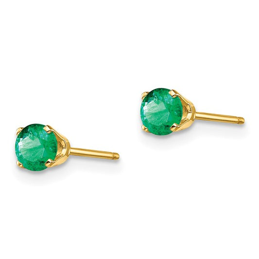 14kt Yellow Gold 4mm May/Emerald Post Earrings