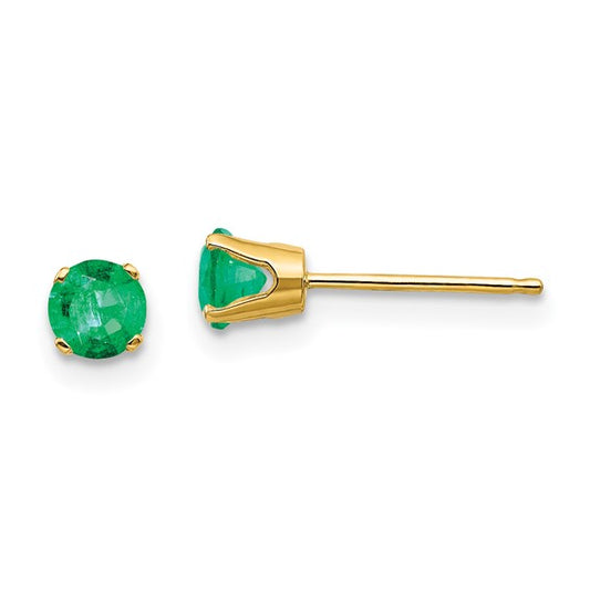 14kt Yellow Gold 4mm May/Emerald Post Earrings