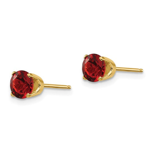 14kt Yellow Gold 5mm Garnet Earrings - January