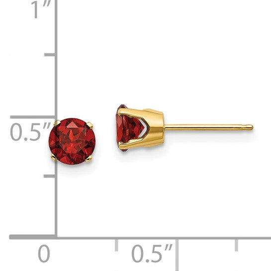 14kt Yellow Gold 5mm Garnet Earrings - January