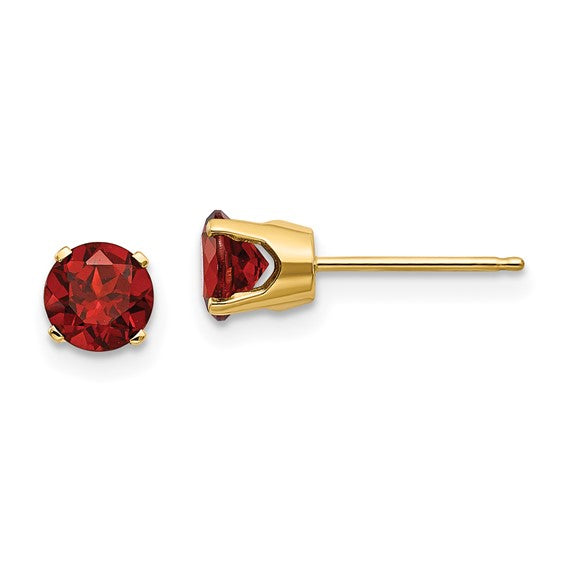 14kt Yellow Gold 5mm Garnet Earrings - January