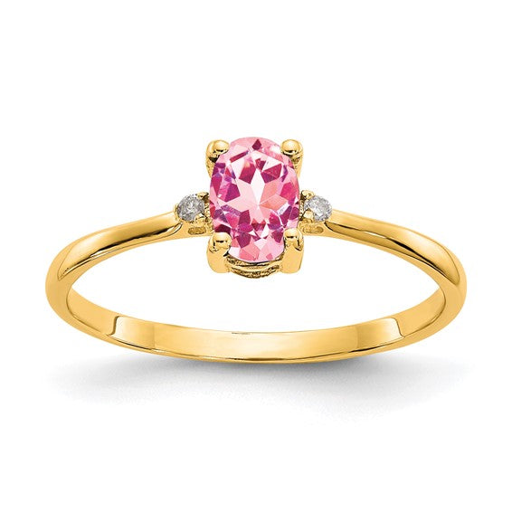 14kt Yellow Gold Diamond & Pink Tourmaline Birthstone Ring