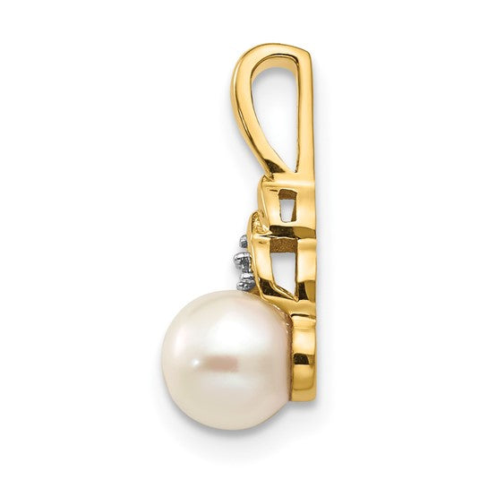 14kt Yellow Gold FW Cultured Pearl and Diamond Pendant