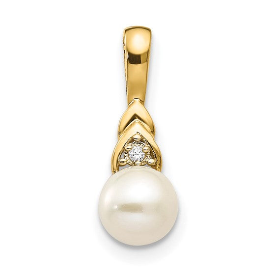14kt Yellow Gold FW Cultured Pearl and Diamond Pendant