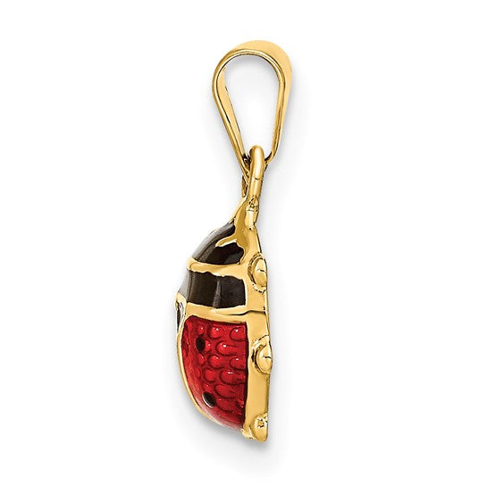 14kt Yellow Gold Polished Red/Black Enamel Ladybug Pendant