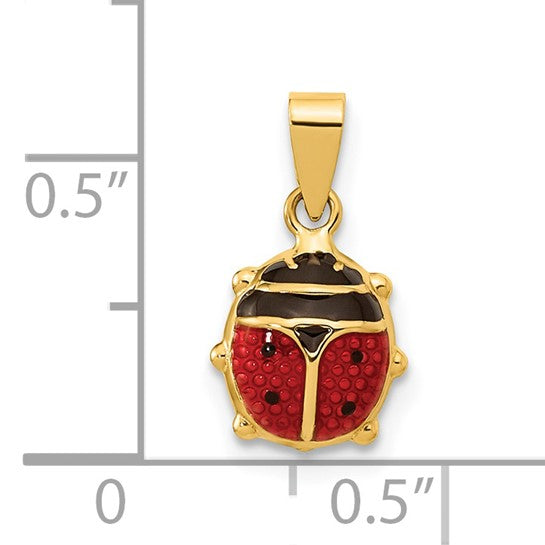 14kt Yellow Gold Polished Red/Black Enamel Ladybug Pendant