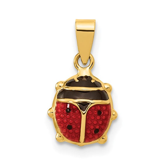 14kt Yellow Gold Polished Red/Black Enamel Ladybug Pendant