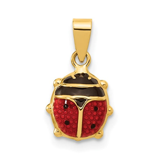 14kt Yellow Gold Polished Red/Black Enamel Ladybug Pendant