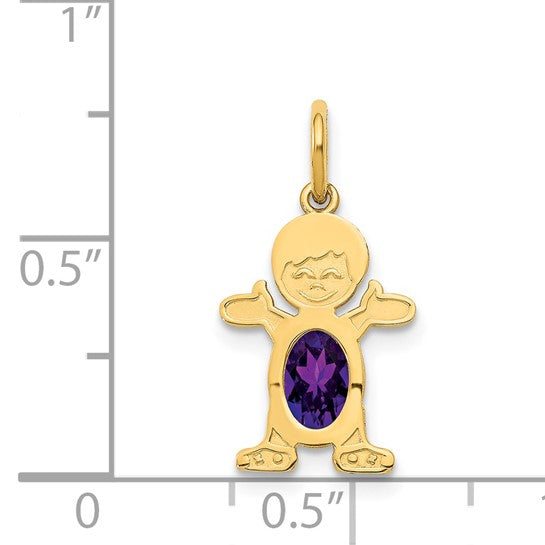 14KT Yellow Gold Boy 6x4 Oval Genuine Amethyst-February