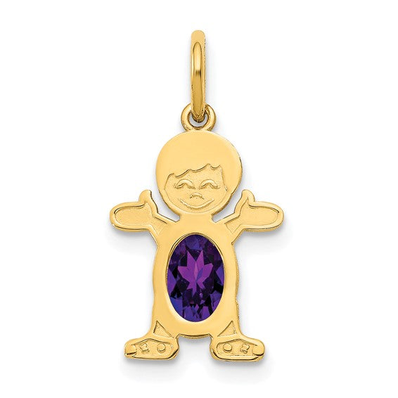 14KT Yellow Gold Boy 6x4 Oval Genuine Amethyst-February