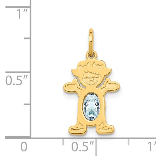 14KT Yellow Gold Girl 6x4 Oval Genuine Aquamarine-March