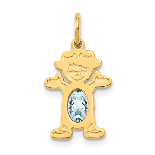 14KT Yellow Gold Girl 6x4 Oval Genuine Aquamarine-March