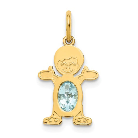 14KT Yellow Gold Boy 6x4 Oval Genuine Aquamarine-March